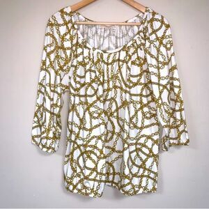 MICHAEL KORS Women's 1X Gold Chain Link 3/4 Sleeve Top Bone Plus Flowy Loose Fit
